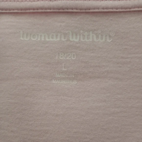 Woman Within Pink Cotton V-neck Pullover Tee Shirt Top 3/4 Sleeves Large 18/20 - Picture 4 of 6